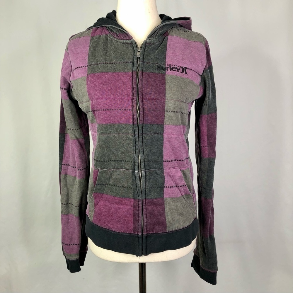 Hurley colorblock hoodie sweatshirt waffleknit lined purple grey S
